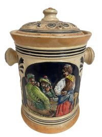 Vintage German Ceramic Tobacco Pot Humidor Smoking Pipe Tobacciana Storage Box Decorated circa 1950-60’s 3
