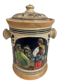 Vintage German Ceramic Tobacco Pot Humidor Smoking Pipe Tobacciana Storage Box Decorated circa 1950-60's