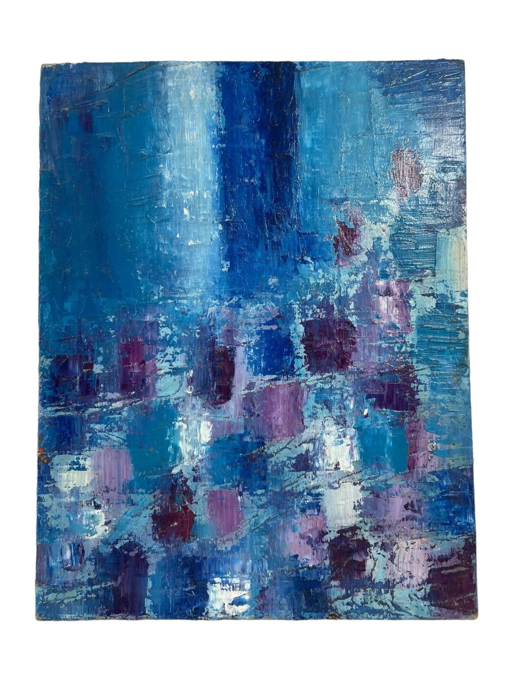 Vintage French Abstract Textured Oil Painting "Following the blues" On Board Damaged circa 1960's