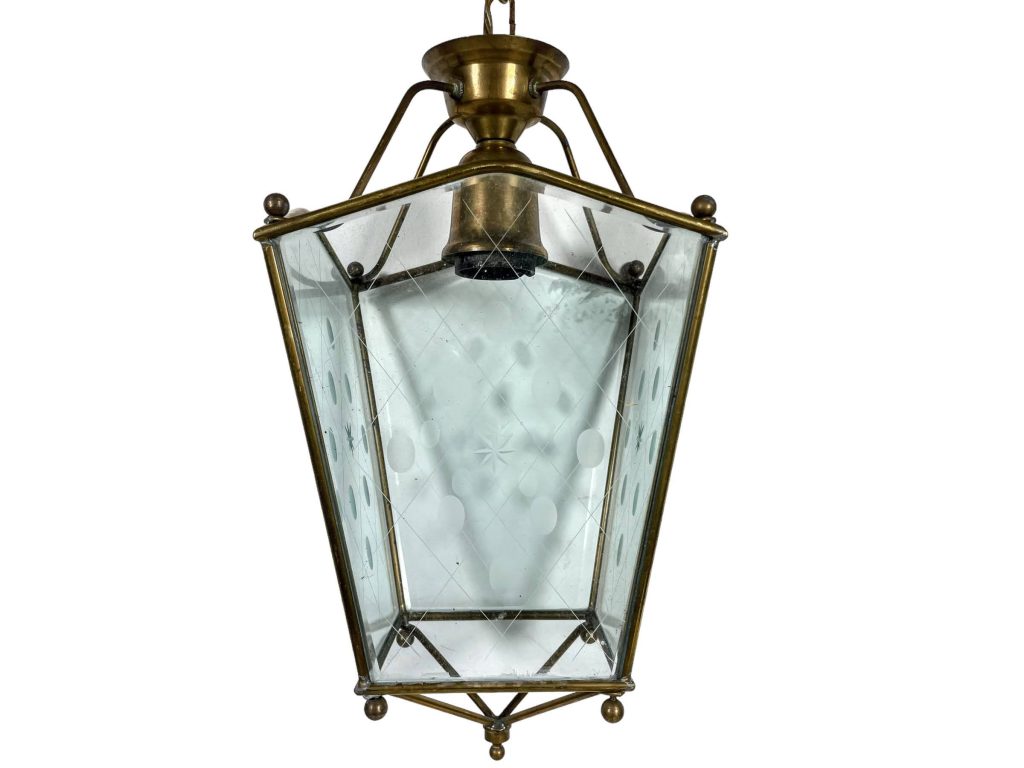 Vintage French Etched Glass Metal Carriage Indoor Hanging Lamp Shade Lampshade Lighting circa 1960-70’s