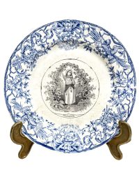 Antique French Blue And White Ceramic Conversation Plate Serving Dish Table Wall Decor c1860-80's