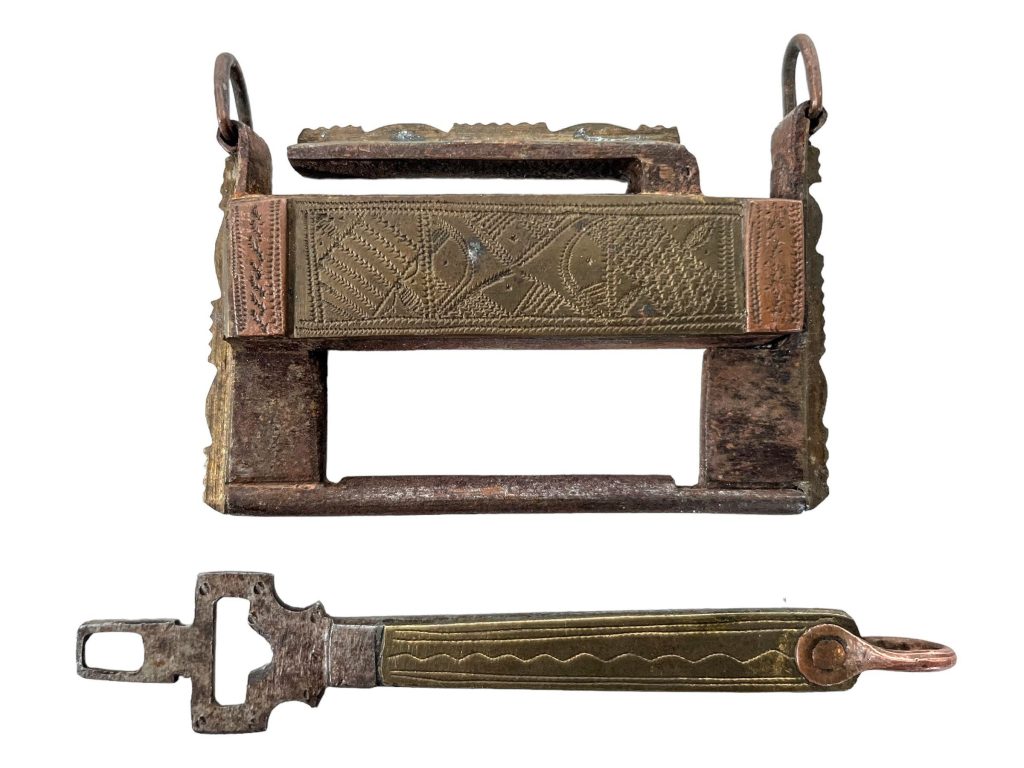 Vintage Moroccan Brass Metal Padlock Lock Decorative Saddle Furniture Hardware circa 1960-70’s