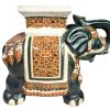 Vintage Chinese Elephant Ceramic Pot Stand Plinth Rest Brown Jade Green Large Vase Pot Heavy c1960-70's