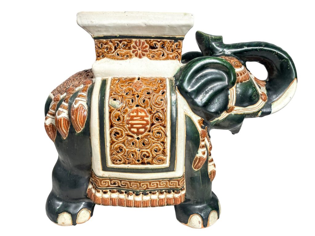 Vintage Chinese Elephant Ceramic Pot Stand Plinth Rest Brown Jade Green Large Vase Pot Heavy c1960-70’s