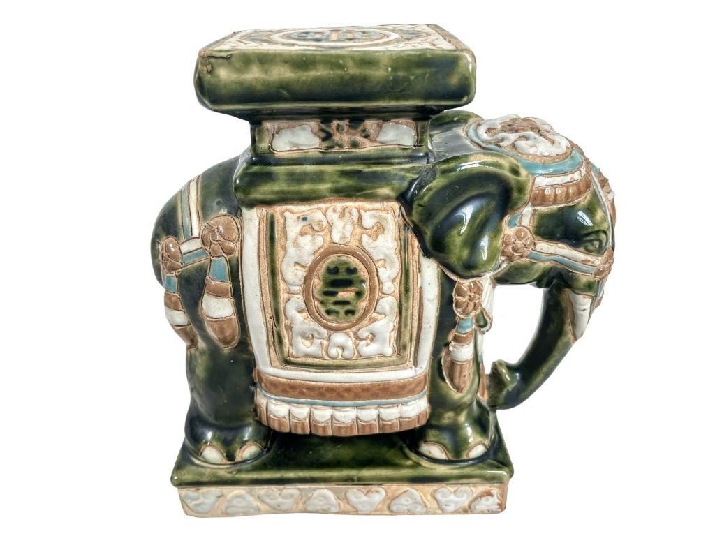 Vintage Chinese Elephant Ceramic Pot Stand Plinth Rest Brown Jade Green Small Vase Pot c1970-80’s