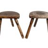 Vintage French Pair Of Wooden Wood Milking Stool Chair Seat Table Farm D Shaped Seat Plant Rest Stand Plinth Tabouret c1960-70's