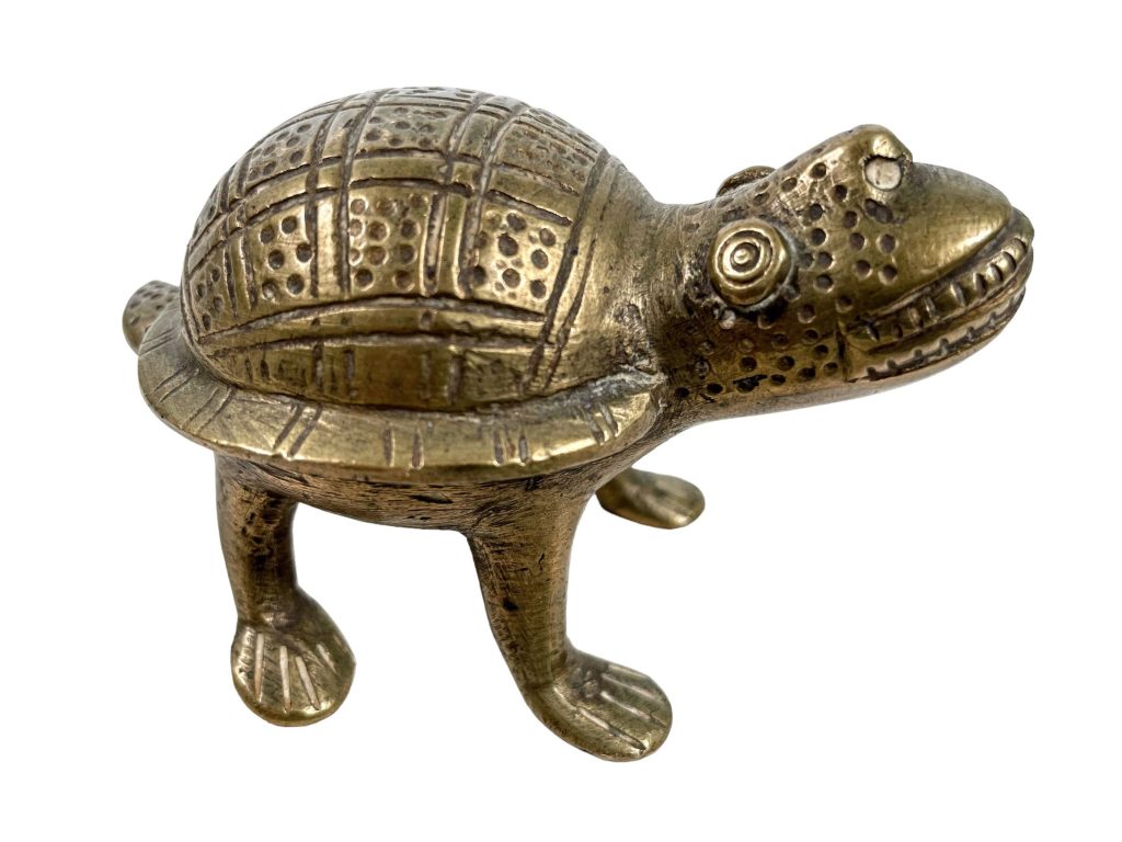 Vintage African Brass Metal Tortoise Animal Figurine Statue Sculpture Cast Tribal Art c1970-80’s