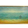 Vintage French "Evasion - Escape" Acrylic Painting On Canvas Framed Wall Decor Decoration Seaside Couple Beach c1970-80's