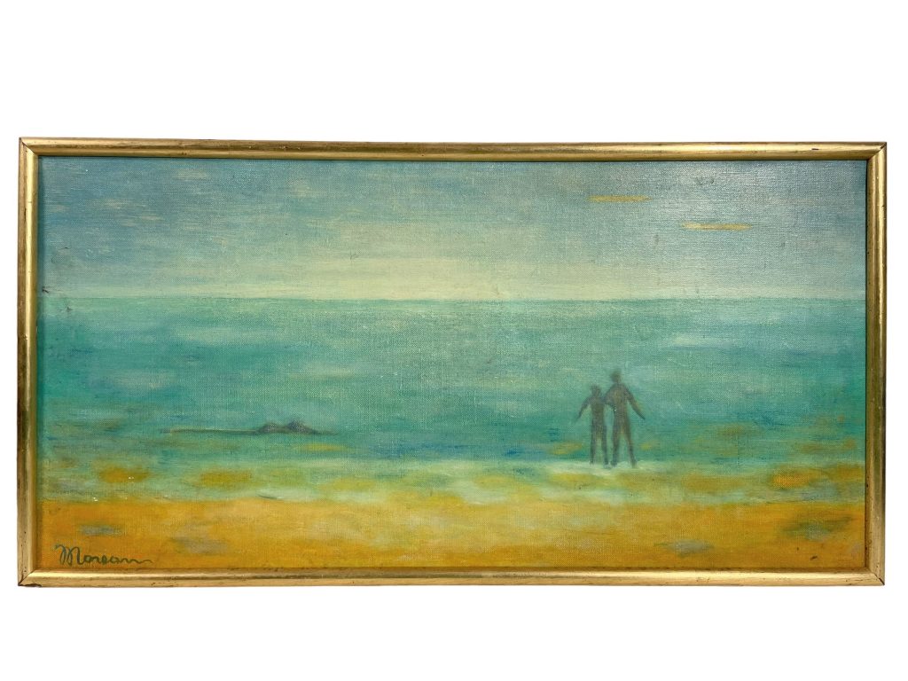 Vintage French “Evasion – Escape” Acrylic Painting On Canvas Framed Wall Decor Decoration Seaside Couple Beach c1970-80’s