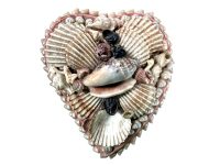 Vintage French Hand Made Sea Shell Pink Heart Shaped Gift Treasure Box Trinket Dish Catch All circa 1970's