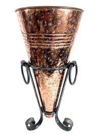 Vintage French Copper Twisted Iron Metal Umbrella Walking Stick Stand Storage Pot Container Hallway Entryway circa 1970-80's
