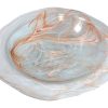 Vintage French Large Glass Translucent Peach Swirl Serving Dish Pot Bowl Catch-All Vase Display Prop Dining c1980-90's