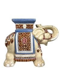 Vintage Chinese Large Elephant Blue Brown Ceramic Pot Stand Plinth Rest Large Vase Pot Support Display Heavy c1970-80’s 3
