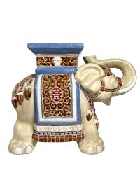 Vintage Chinese Large Elephant Blue Brown Ceramic Pot Stand Plinth Rest Large Vase Pot Support Display Heavy c1970-80's