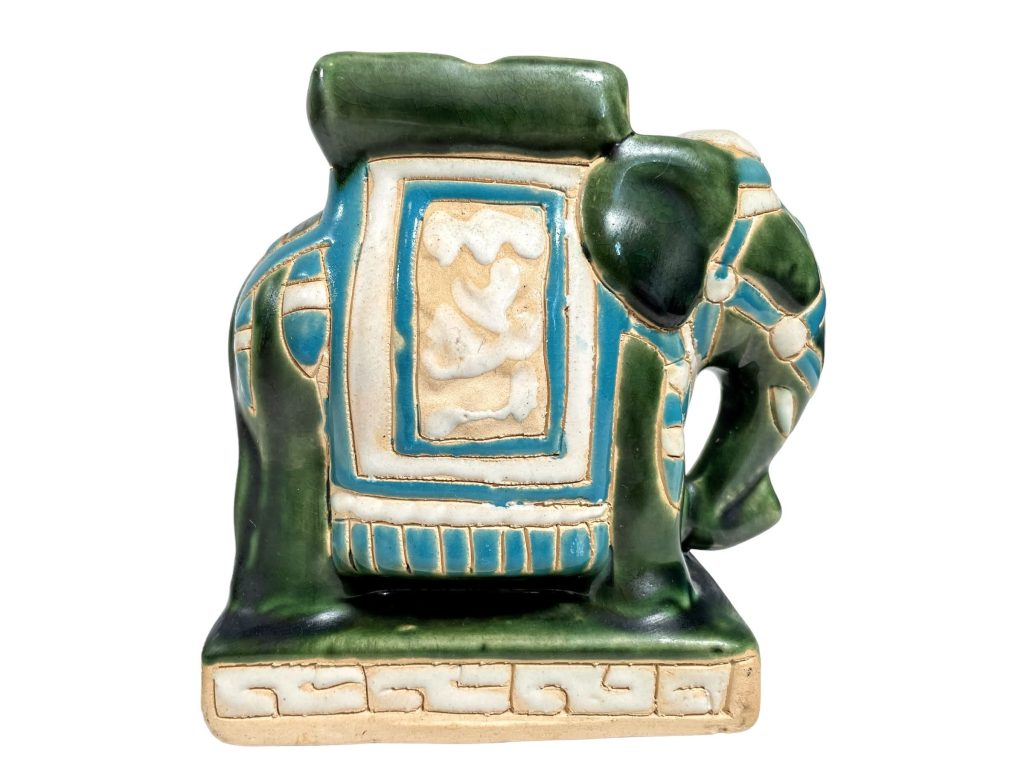 Vintage Chinese Small Elephant Green Blue Brown Ceramic Display c1970-80’s