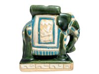 Vintage Chinese Small Elephant Green Blue Brown Ceramic Display c1970-80's