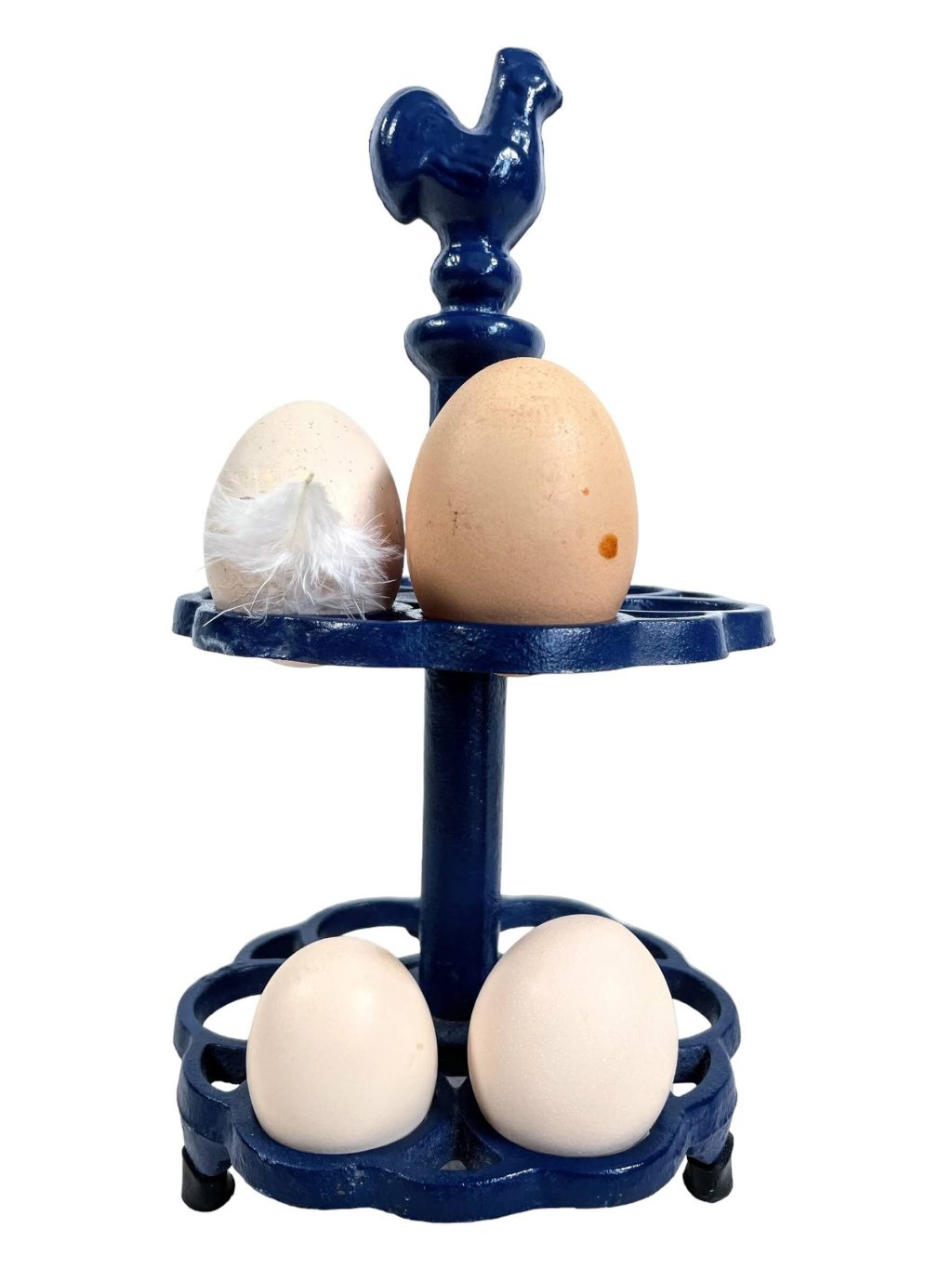 Vintage French Blue Cast Iron Metal Egg Rack Holder Stand Display circa 1990-2000’s