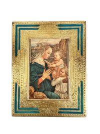 Vintage Italian Florentine Florence Filippo Lippi Vierge et Enfant Print In Ornate Golden Frame Print Gold Painted Frame c1960’s