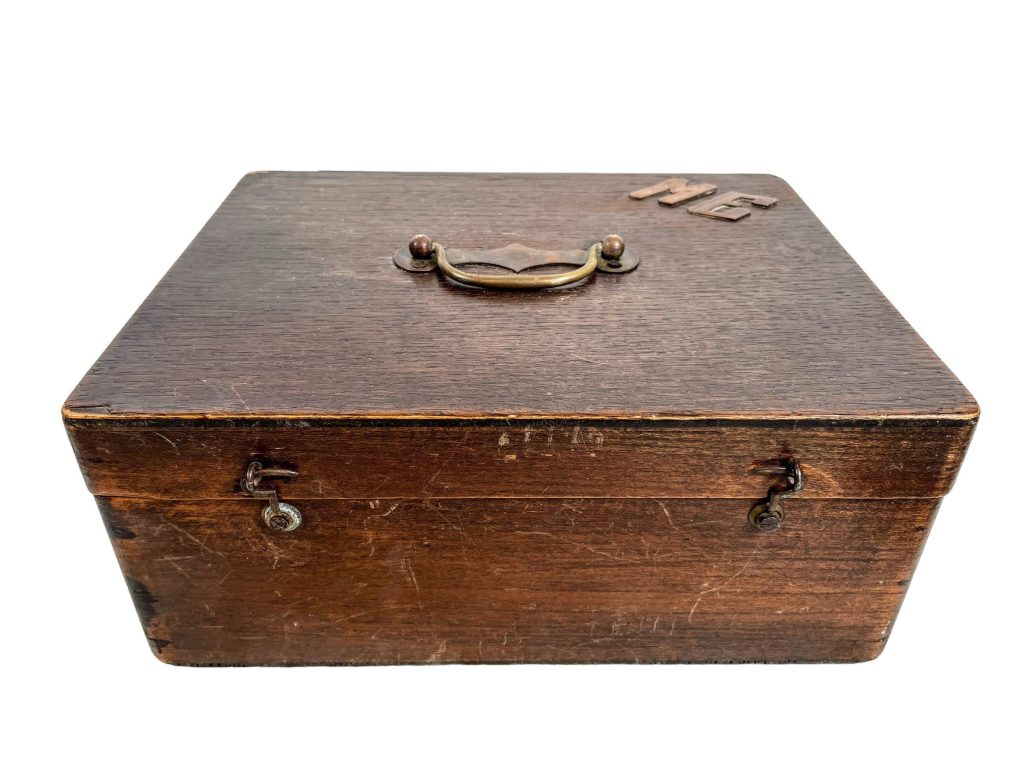 Vintage French ME Wooden Storage Box Wood Equipment Jewellery Personal Storage Box Chest c1930-40’s