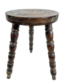 Stool Vintage French Traditional Worn Weathered Milking Stool Small Chair Stand Turned Leg Plinth Seating Plant Tabouret c1960-70’s 3