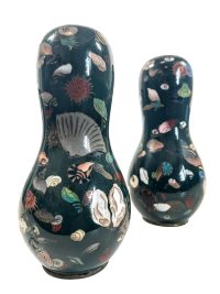 Vintage Japanese Asian Cloisonne Sea Green Bronze Metal Jar Pair of Vases Storage Display Mantlepiece Vase Damaged circa 1880's