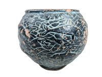 Vintage Greek Terracotta Black And Orange Small Scuffed Scarred Decorative Pot Cup Ornament Handmade Decor Design c1950-60's