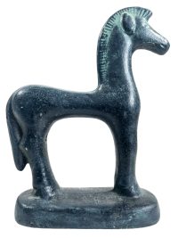 Vintage Greek Horse Glazed Terracotta Black Green Grey Reproduction Ornament Handmade Decor Design c1980's