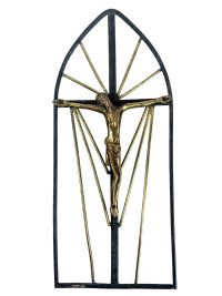 Vintage French Wall Hanging Crucifix Brass Gold Metal With Patina Catholic Church Chapel Cross Religious Symbol Jesus c1970-80's
