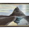 Vintage French Coastal Water Reflection Wave Mont St Michel Large Dark Night Painting Oil Skyline On Board Signed Anita circa 1992