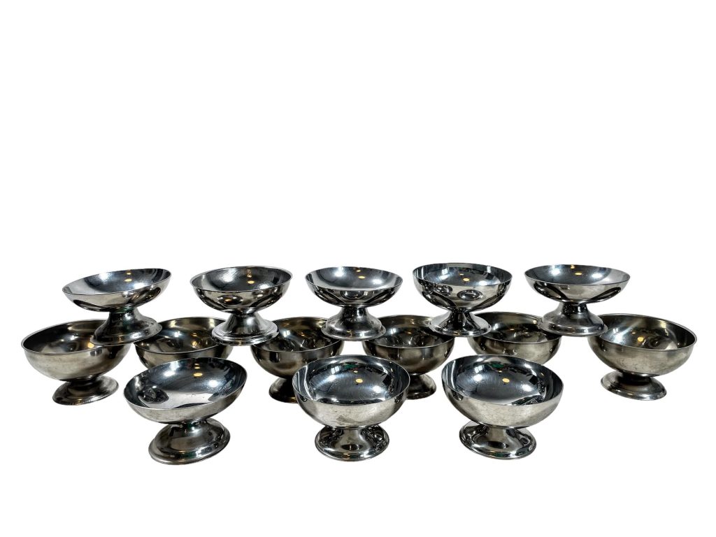 Vintage French Mixed Lot Of Fourteen Silver Steel Metal Small Ice Cream Sweet Pudding Cup Bowls Dishes circa c1980’s