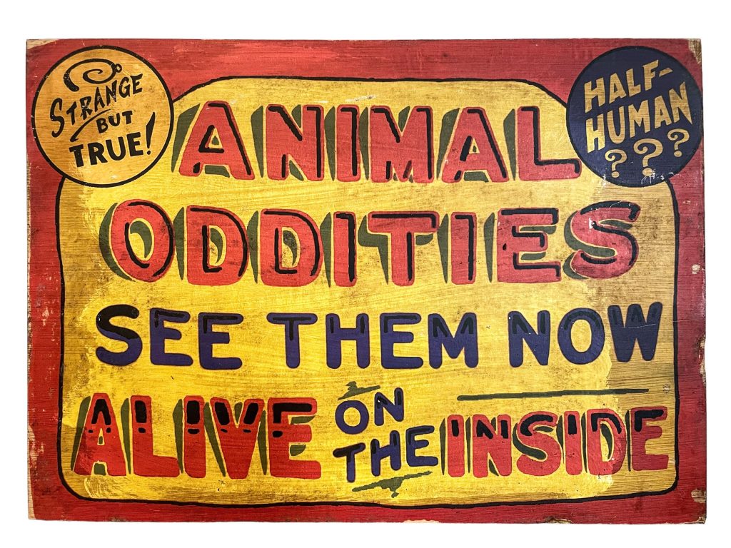 English Animal Oddities Strange But True Half Human Show Reproduction Sign Display Fairground Circus Attraction Wall Decor On Wooden Board
