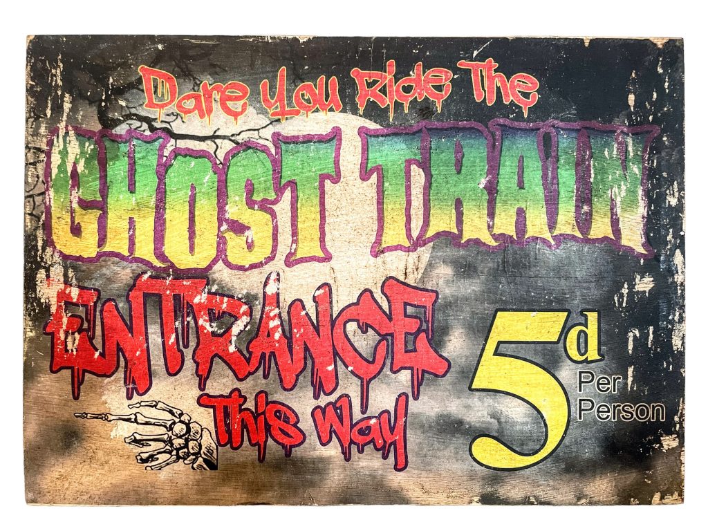 English Dare You Ride The Ghost Train Reproduction Sign Display Fairground Circus Attraction Wall Decor On Wooden Board