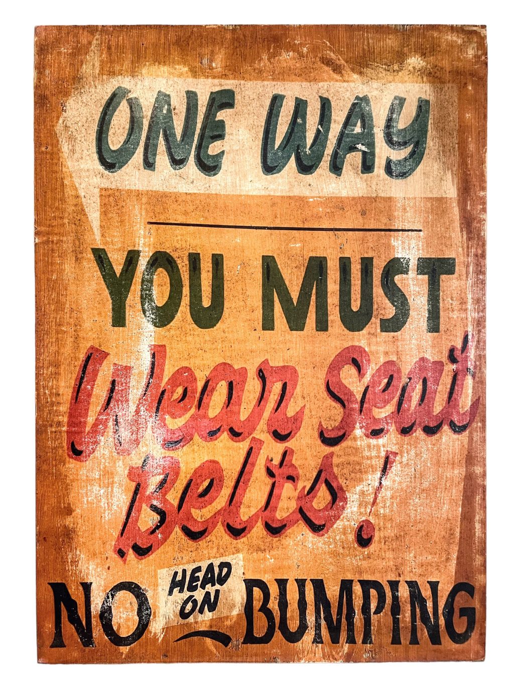 English Bumper Car One Way You Must Wear Seat Belts Reproduction Sign Display Fairground Circus Attraction Wall Decor On Wooden Board