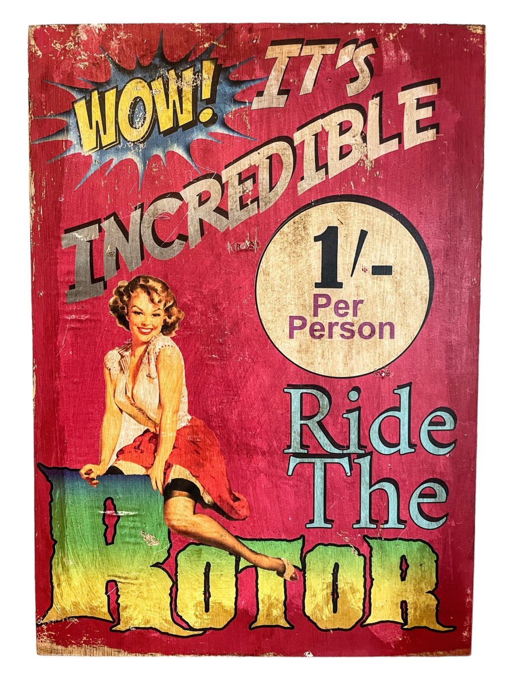 English Ride The Rotor Reproduction Sign Display Fairground Circus Attraction Wall Decor On Wooden Board