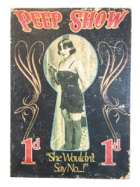 English Peep Show She Wouldn’t Say No…! Reproduction Sign Display Fairground Circus Attraction Wall Decor On Wooden Board 2