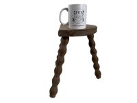 Alternative view of Stool Vintage French Traditional Worn Weathered Milking D Stool Small Chair Stand Bobbin Leg Rest Plinth Seating Tabouret c1960-70's