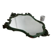 Alternative view of Vintage French Painted Artificially Aged Green Wooden Wall Hanging Large Ornate Mirror Wood Glass Cloakroom Hallway circa 1970's
