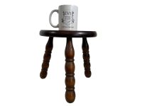 Alternative view of Stool Vintage French Traditional Worn Milking Stool Small Chair Stand Bobbin Leg Rest Plinth Seating Plant Tabouret c1970's