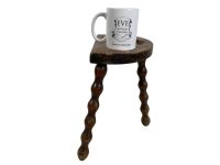 Alternative view of Stool Vintage French Traditional Worn Weathered Milking D Stool Small Chair Stand Bobbin Leg Rest Plinth Seating Tabouret c1950-60's