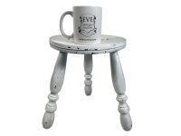 Alternative view of Stool Vintage French Traditional Painted White But Worn Milking Stool Small Chair Stand Turned Leg Plinth Seating Tabouret c1960-70's