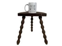 Alternative view of Vintage French Wooden Bobbin Leg Milking Stool Chair Seat Table Farm D Shaped Seat Plant Rest Stand Plinth Tabouret c1970's