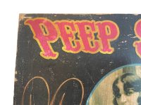 Alternative view of English Peep Show She Wouldn't Say No...! Reproduction Sign Display Fairground Circus Attraction Wall Decor On Wooden Board