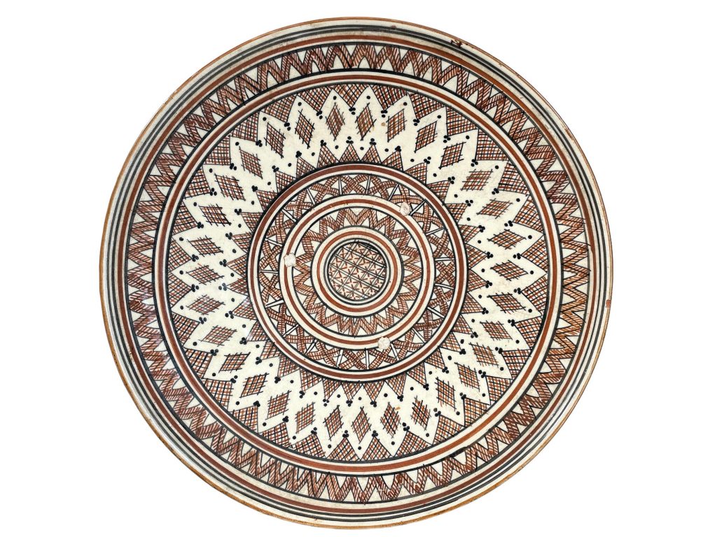 Vintage Moroccan Brown White Large Serving Bowl Dish Plate Wall Hanging Ornament Decor Design Terracotta c1960-70’s
