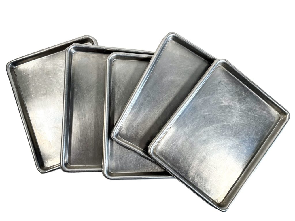 Vintage French Small Metal Stainless Steel Butcher Shop Display Trays Tray Shop Commercial circa 1980’s