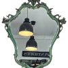Vintage French Painted Artificially Aged Green Wooden Wall Hanging Large Ornate Mirror Wood Glass Cloakroom Hallway circa 1970's