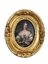 Vintage French Lady Fabric Print In an Ornately Oval Shaped Gold Painted Frame Wall Decor c1960-70's
