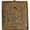 Antique Russian Orthodox Church Bronze Travel Alter Icon Mary With Child Patina Chapel Religious Gift Holy Water c1900's