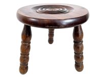 Stool Vintage French Traditional Worn Milking Stool Small Chair Stand Bobbin Leg Rest Plinth Seating Plant Tabouret c1970's