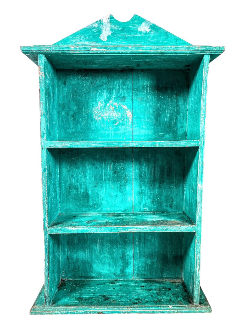 Vintage French Wooden Triple Shelf Painted Aqua Blue Green Shabby Chic Stand Display Shelfs Wall Hanging Or Standing circa 1960-70’s