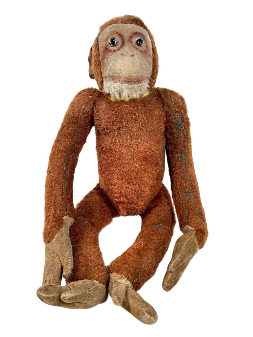 Vintage French Toy Monkey Teddy Plush Brown Toy Sawdust Stuffed circa 1920-40’s